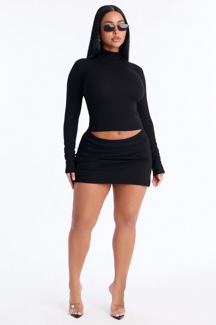 Diana Turtle Neck Skirt Set - Black
