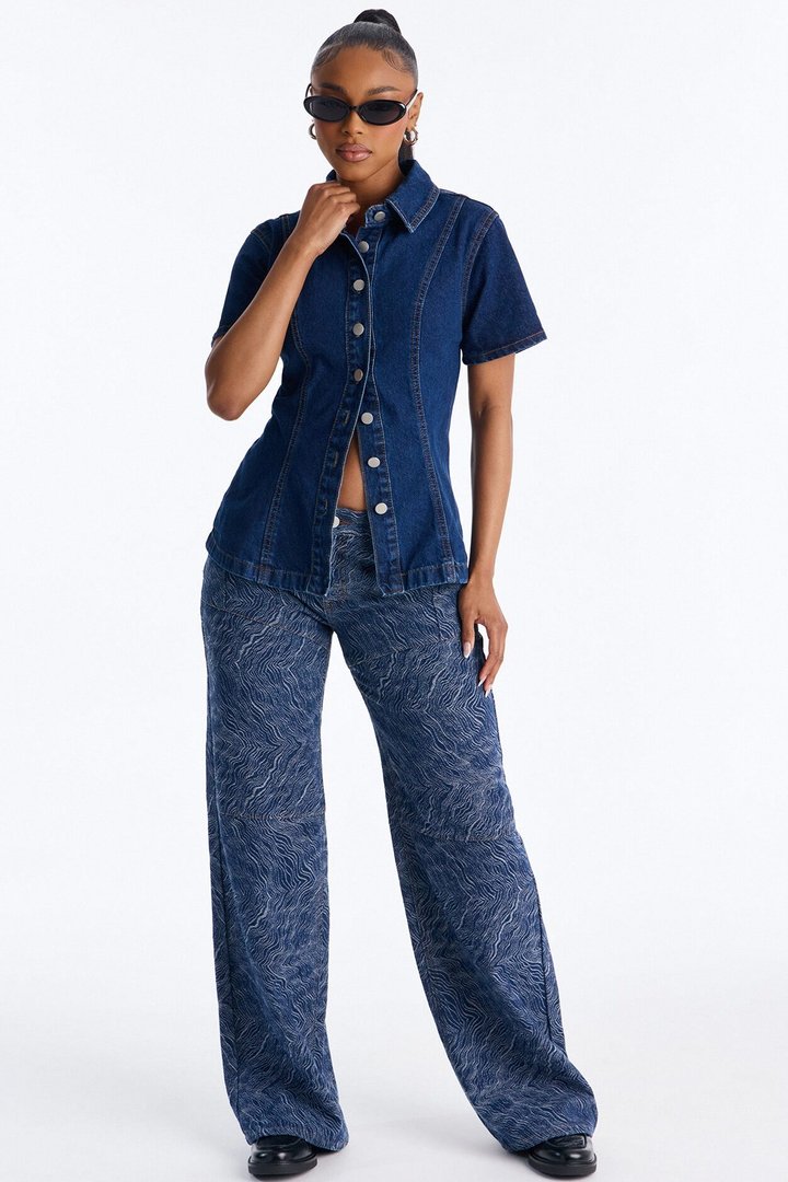 Nina Cinched Waist Denim Shirt - Indigo