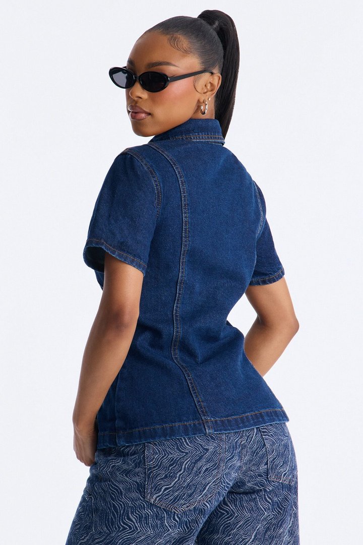 Nina Cinched Waist Denim Shirt - Indigo