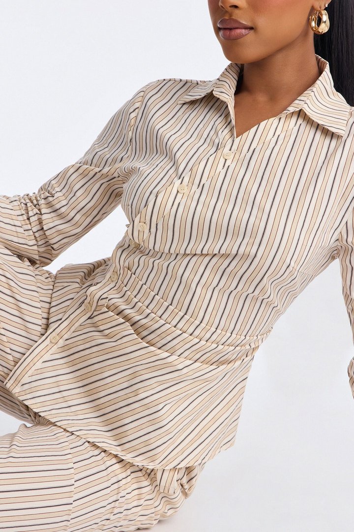 Margot Wrap Pinstripe Pant Set - Cream/combo