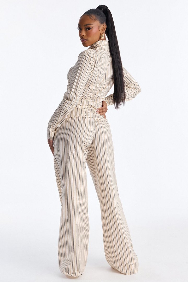 Margot Wrap Pinstripe Pant Set - Cream/combo