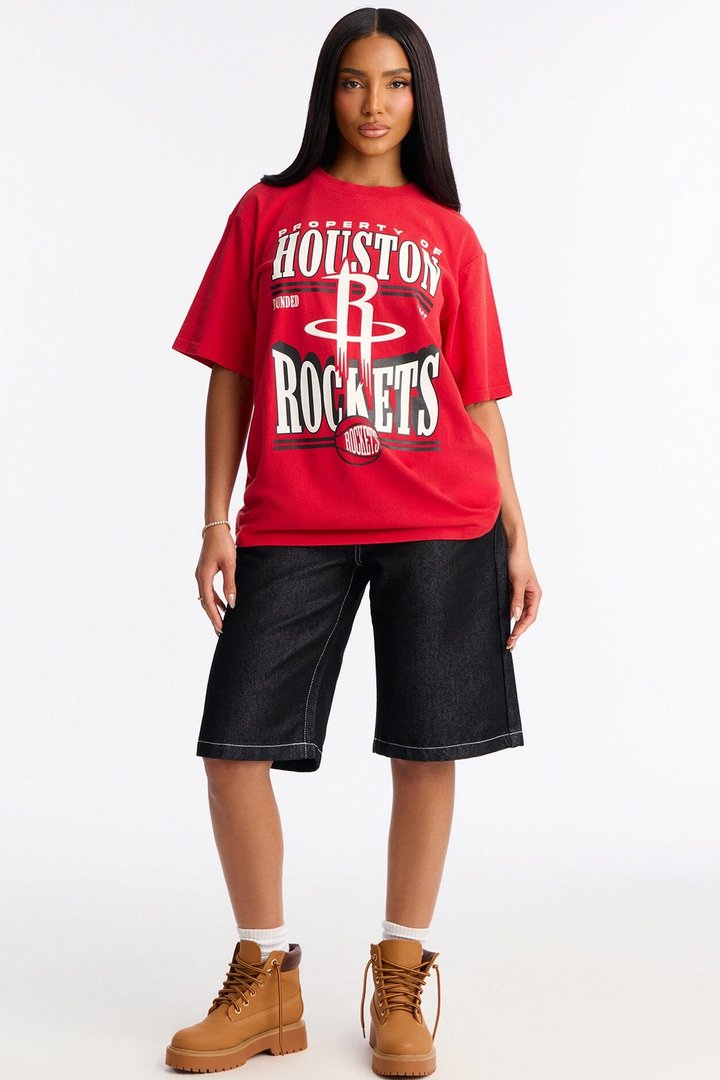 NBA Houston Rockets Washed Oversized Tee - Red