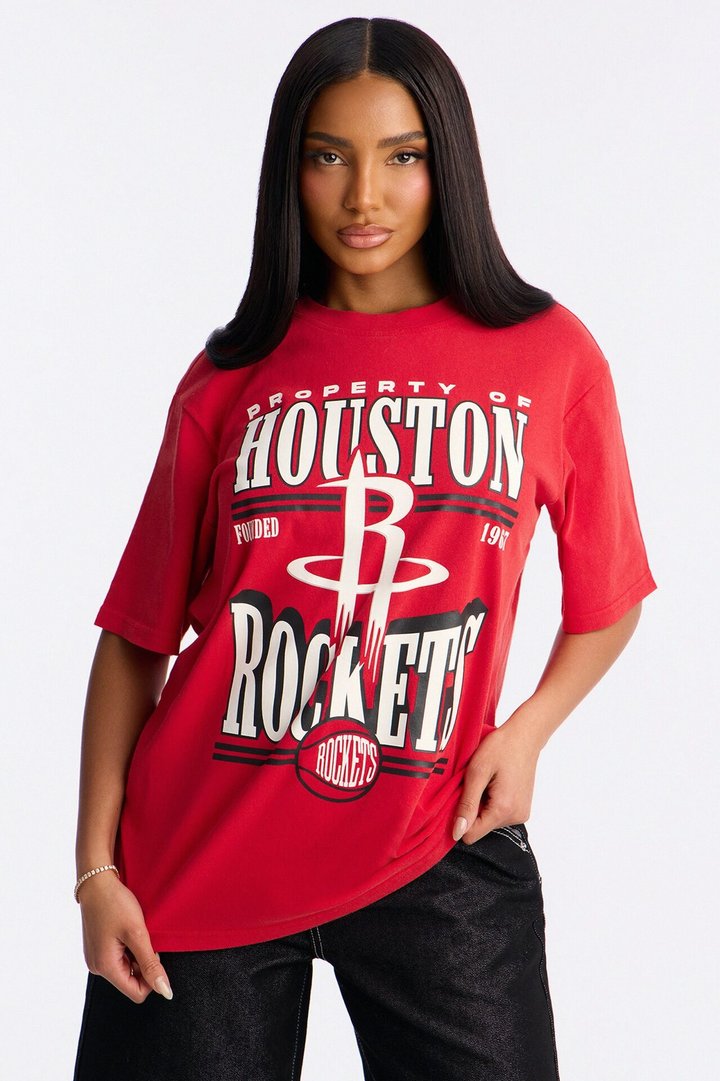 NBA Houston Rockets Washed Oversized Tee - Red