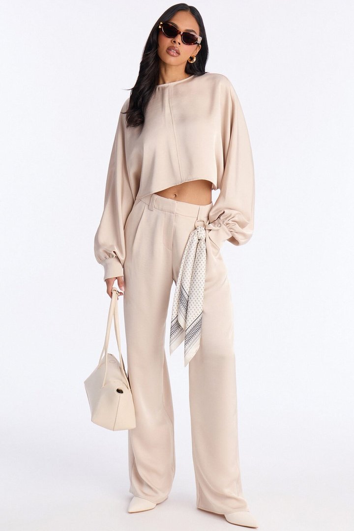 Not Your Typical Satin 3 Piece Pant Set - Champagne