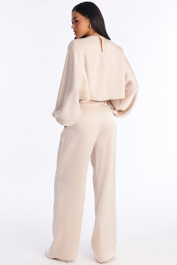 Not Your Typical Satin 3 Piece Pant Set - Champagne
