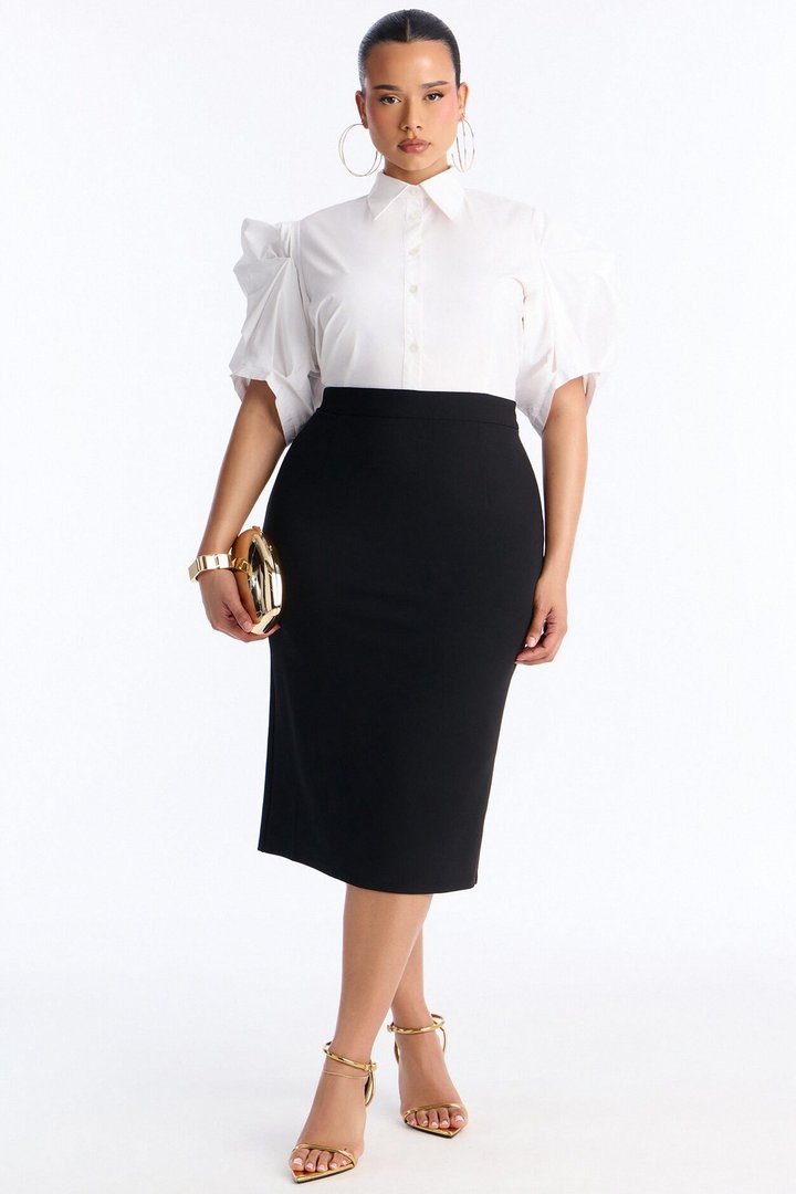 Send The Funds Collar Midi Dress - White/Black