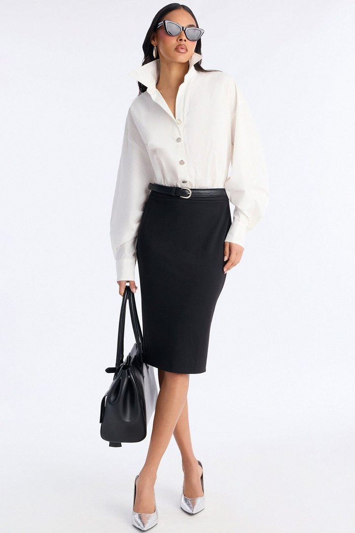 Yasmine Shirt Midi Dress - White/Black