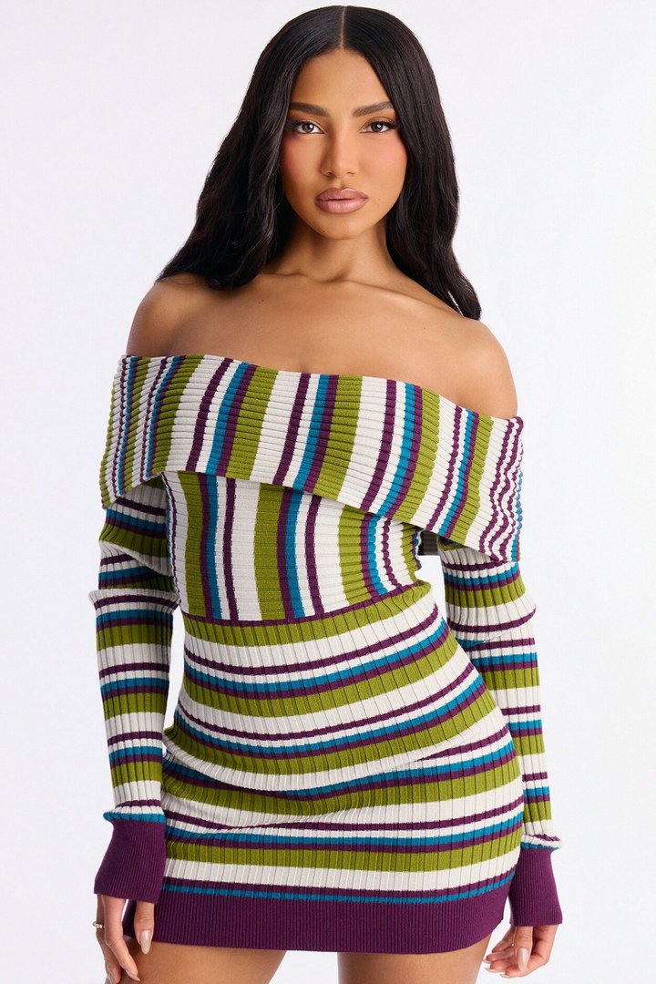 Sadie Striped Sweater Mini Dress - Green/combo