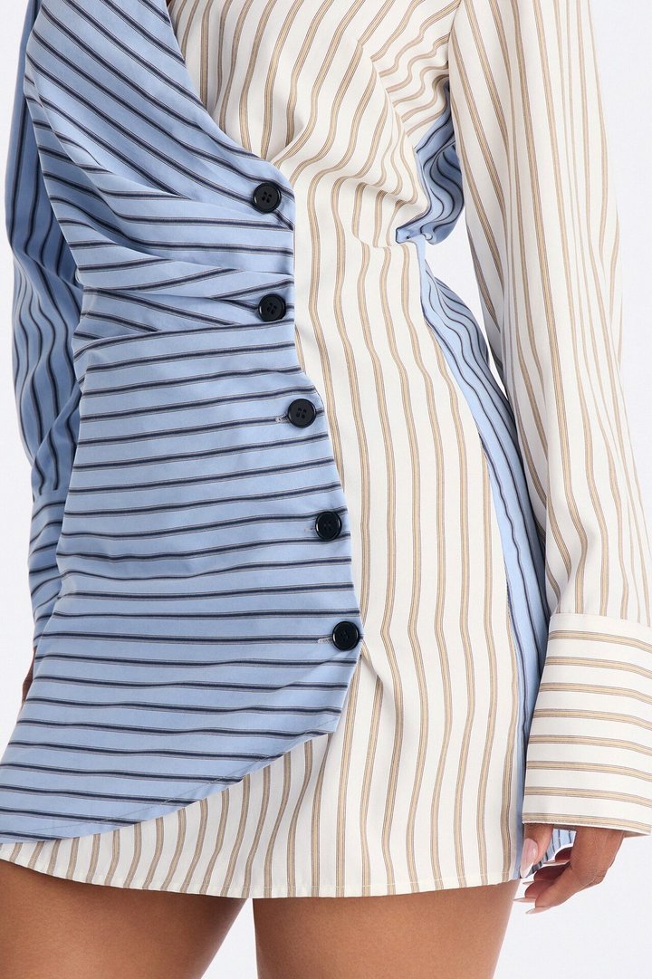Viviana Collar Striped Mini Dress - Blue/combo