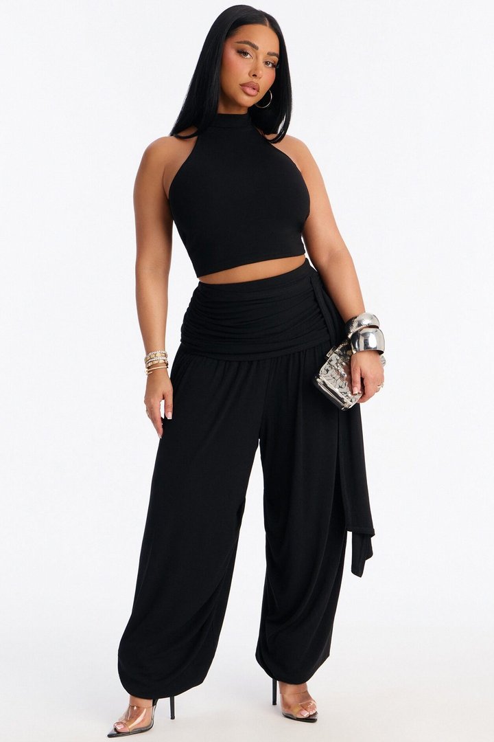 Anya Mock Neck Balloon Pant Set - Black