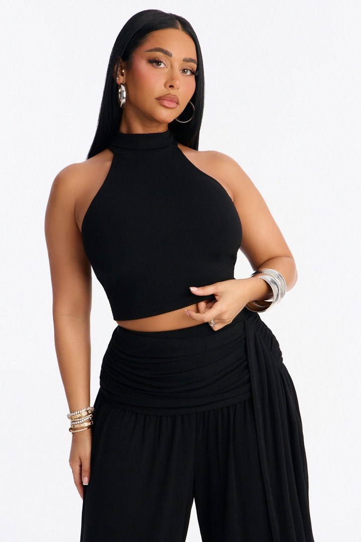 Anya Mock Neck Balloon Pant Set - Black