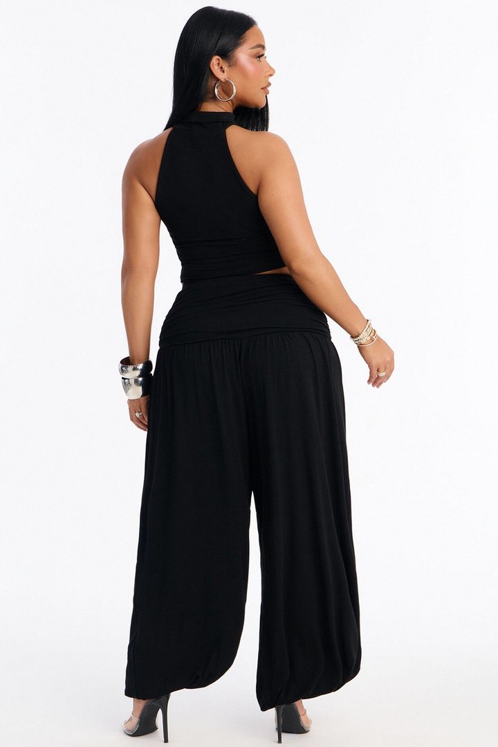 Anya Mock Neck Balloon Pant Set - Black