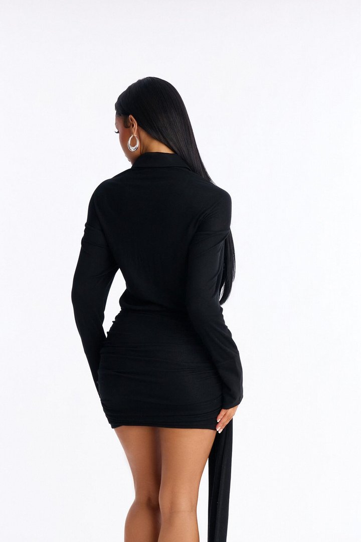 Thalia Draped Cotton Mini Dress - Black