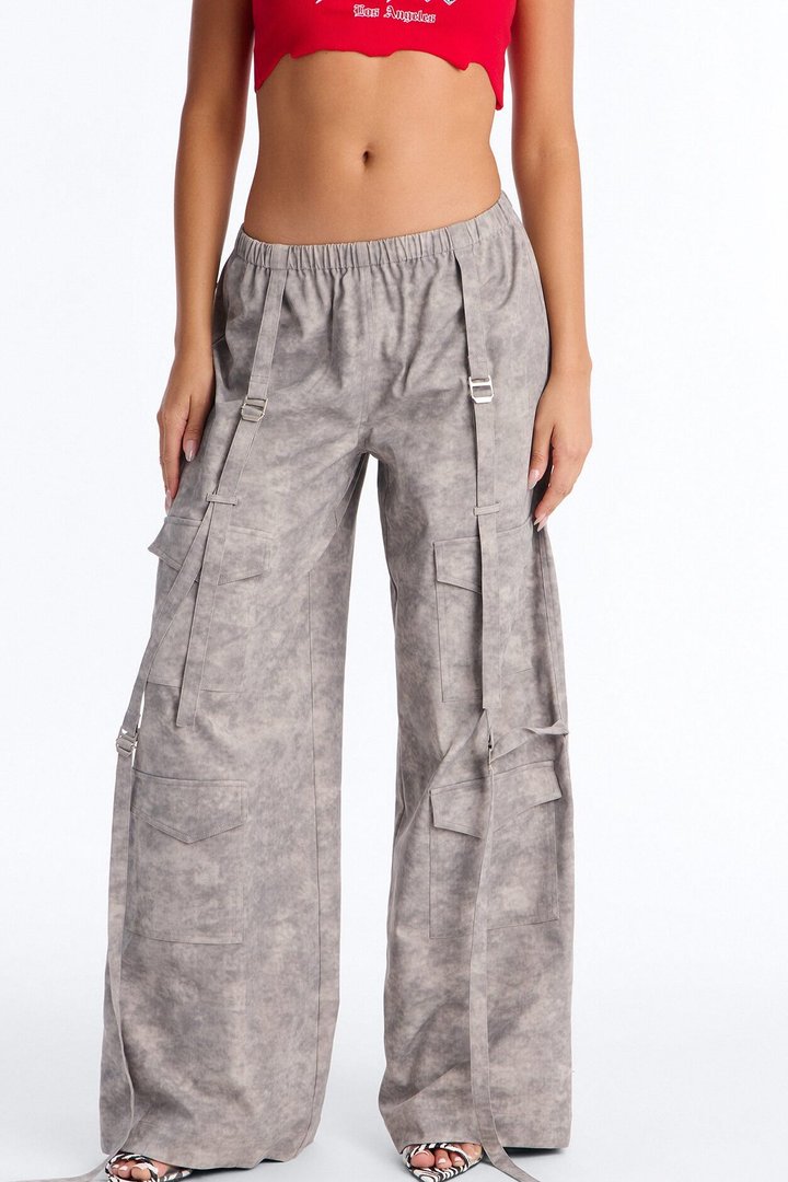 Wyn Low Rise Cargo Wide Leg Pant 34″ - Grey/combo