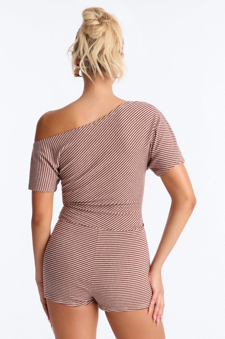 Sunny Side Striped Romper - Chocolate