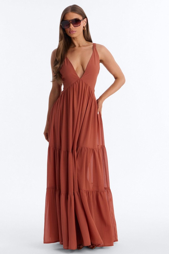 Zaria Chiffon Maxi Dress - Rust