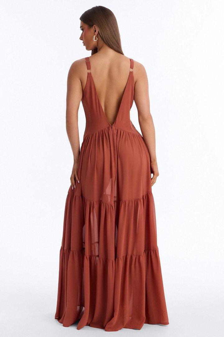 Zaria Chiffon Maxi Dress - Rust