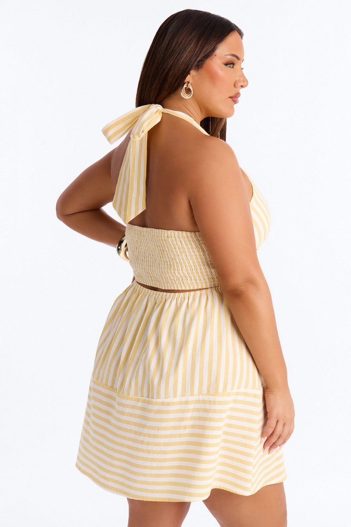 Cordelia Striped Linen Mini Dress - Yellow/combo