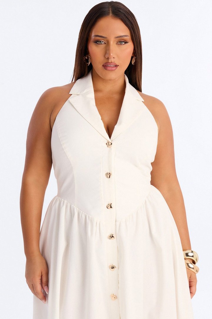 Giselle Collar Halter Midi Dress - White