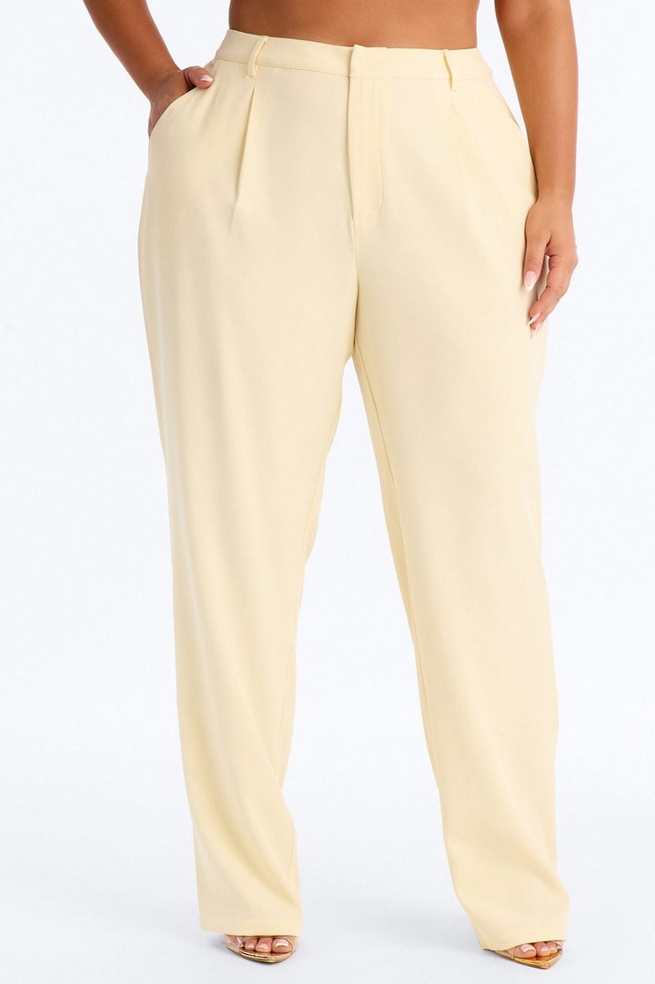 Everything in Order Pleated Straight Leg Trouser - Butter Yellow