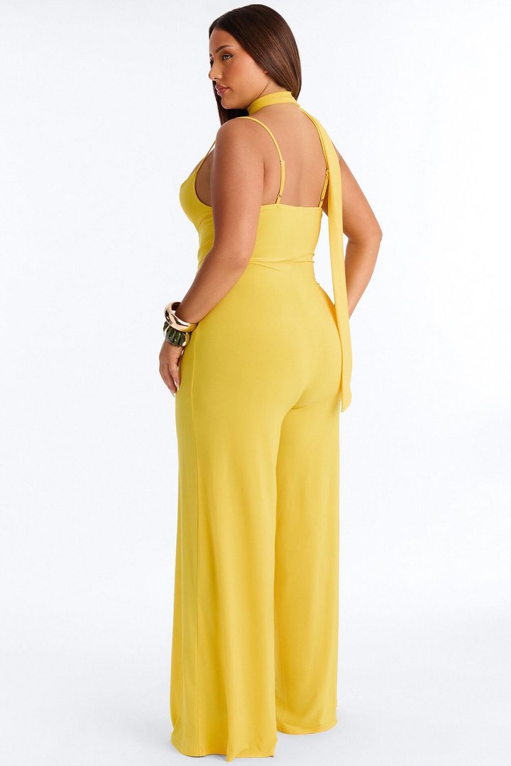 Maliyah Draped Scarf Wide Leg Jumpsuit - Yellow