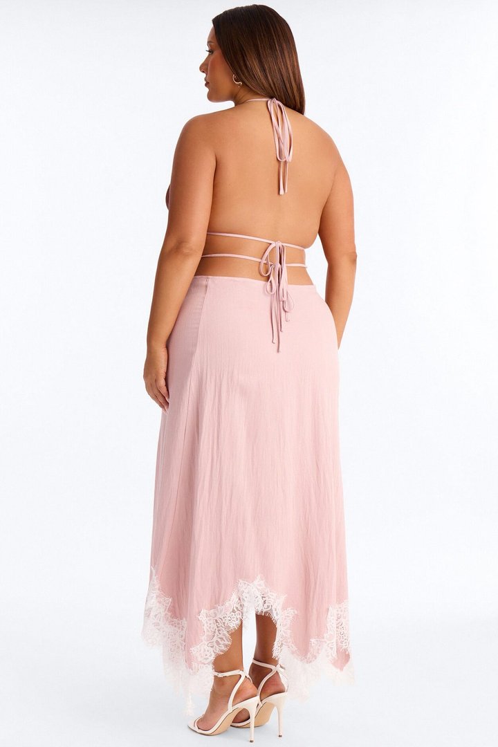 Valerie Lace Trim Linen Skirt Set - Pink