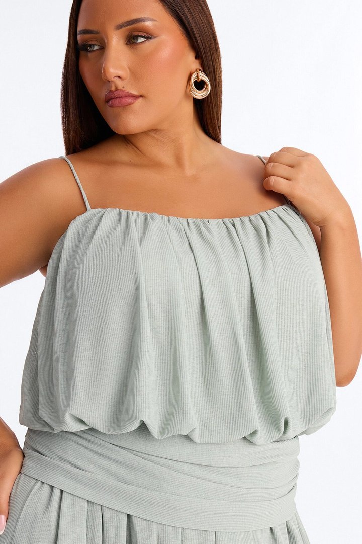 Luna Spaghetti Strap Textured Mini Dress - Sage