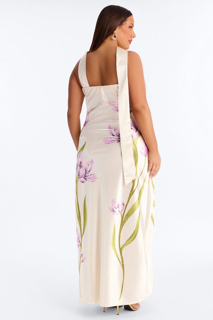 Jelissa Scarf Satin Maxi Dress - Ivory/combo
