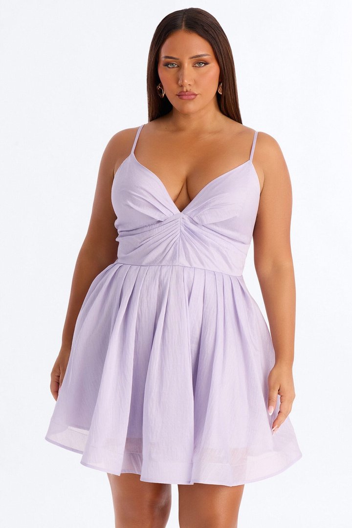 Janelle Pleated Organza Mini Dress - Lavender