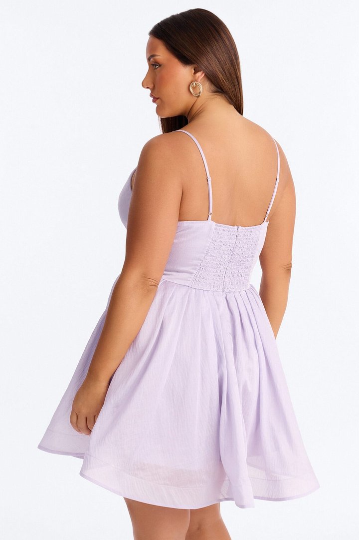 Janelle Pleated Organza Mini Dress - Lavender