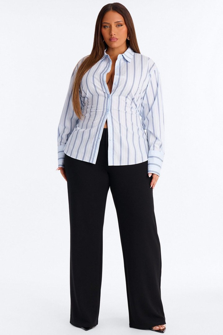 Silent Flex Lace Up Stripe Poplin Shirt - Blue/combo