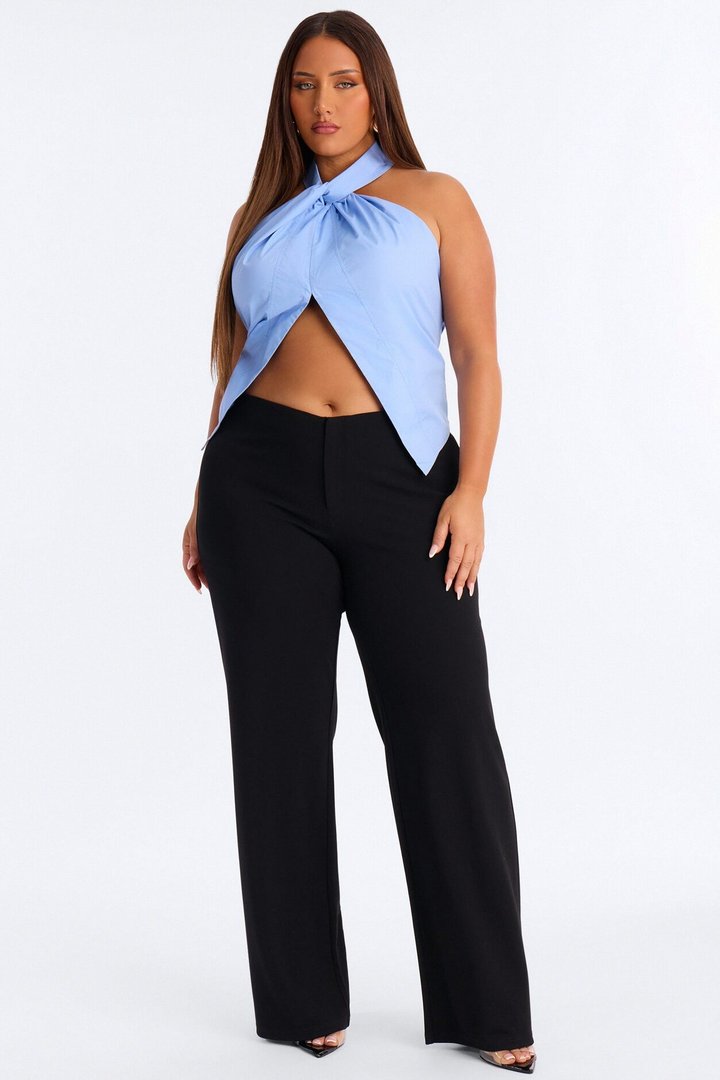 Chic All Day Tie Back Poplin Halter Top - Periwinkle