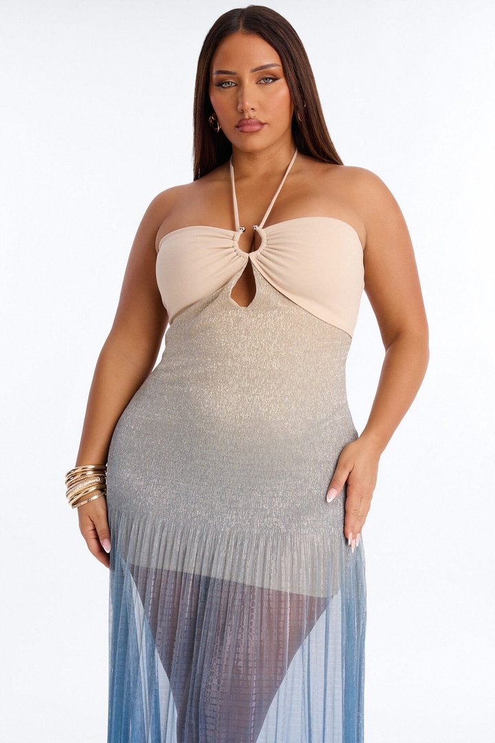 Aimee Ombre Metallic Maxi Dress - Teal/combo