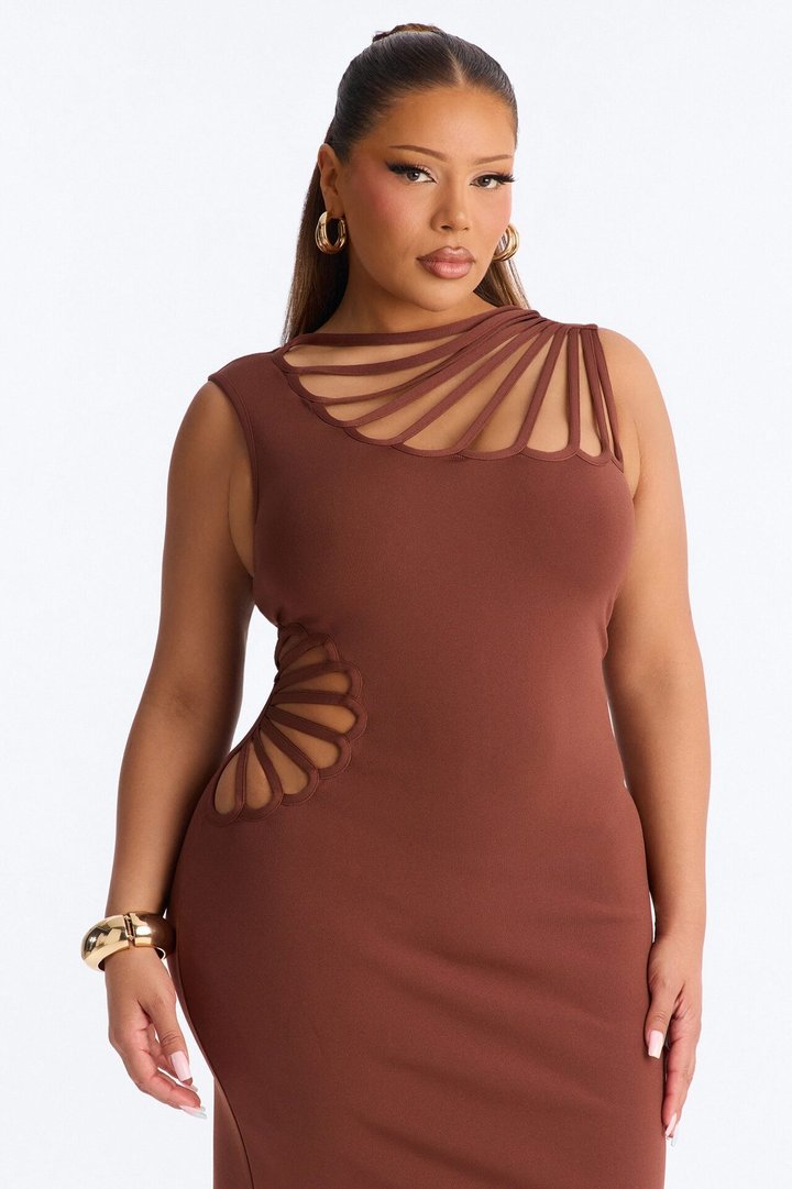 Sassy Angel Bandage Midi Dress - Brown