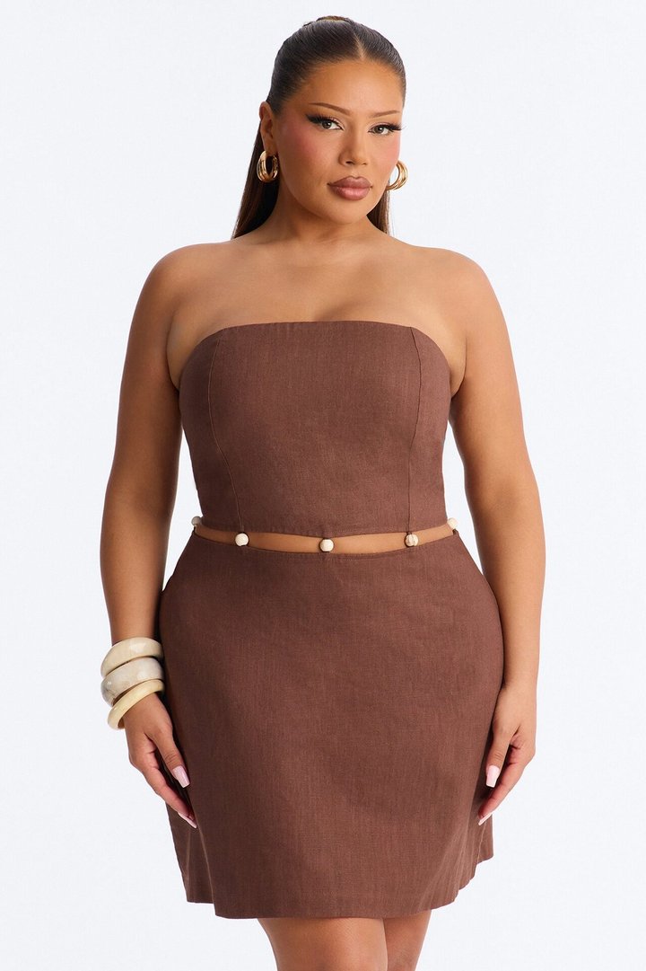 Coastal Queen Strapless Mini Dress - Brown