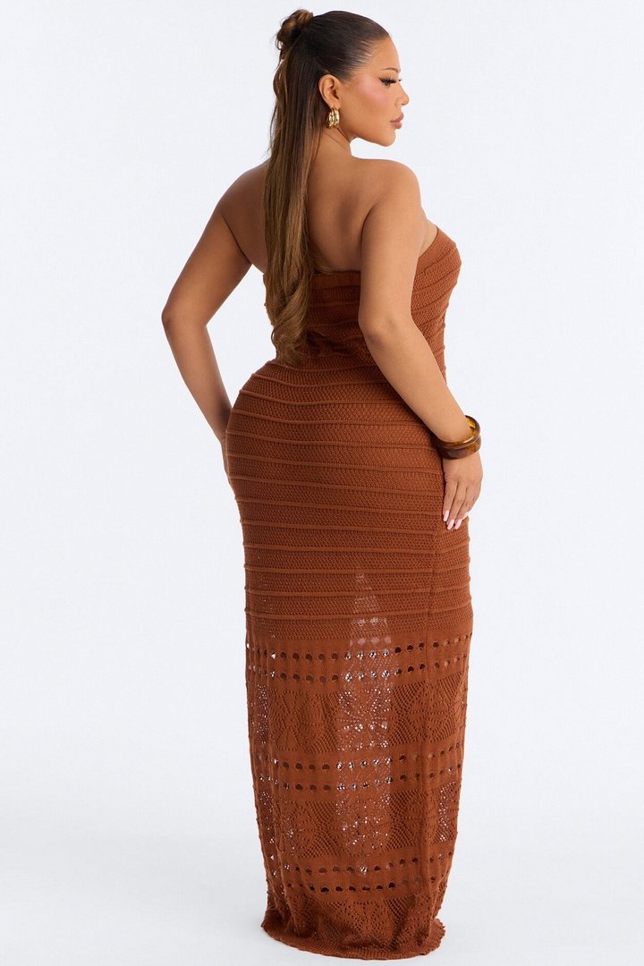 Pam Springs Strapless Crochet Maxi Dress - Cognac