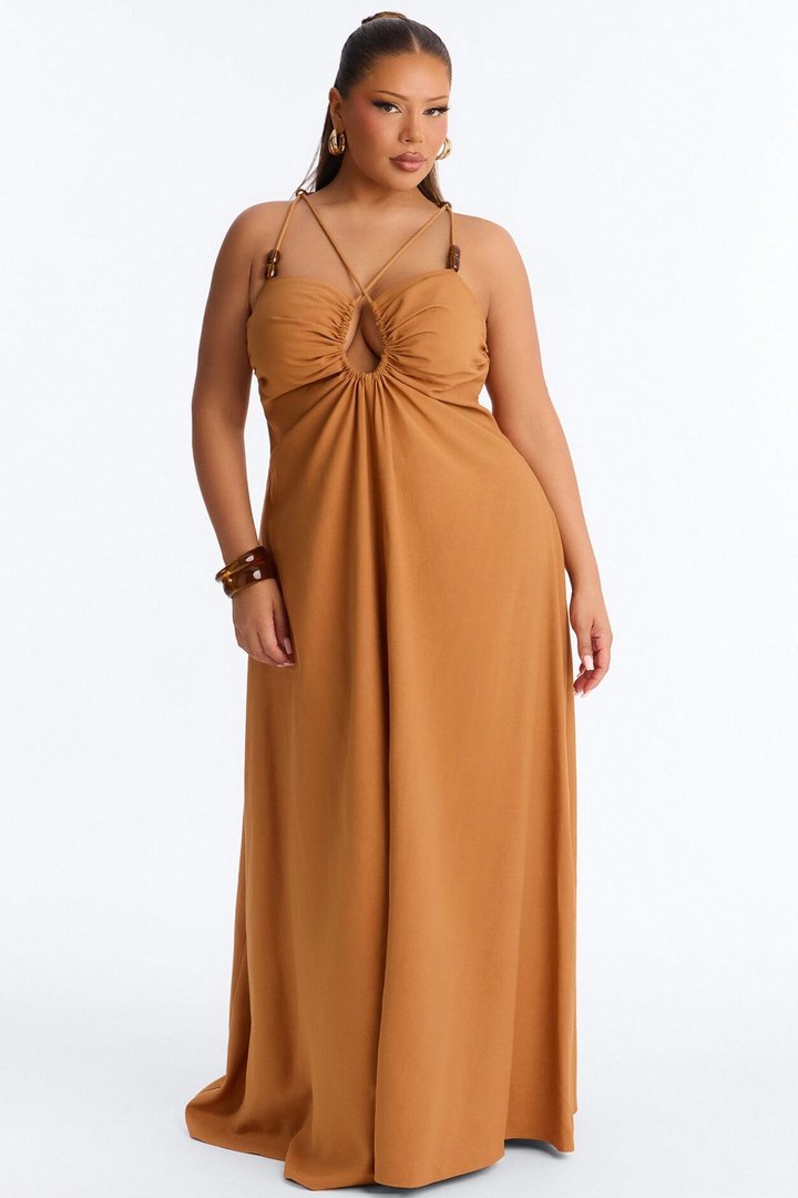 Brunch Date Woven Maxi Dress - Brown