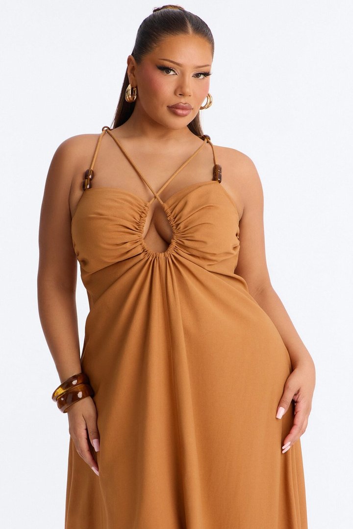 Brunch Date Woven Maxi Dress - Brown