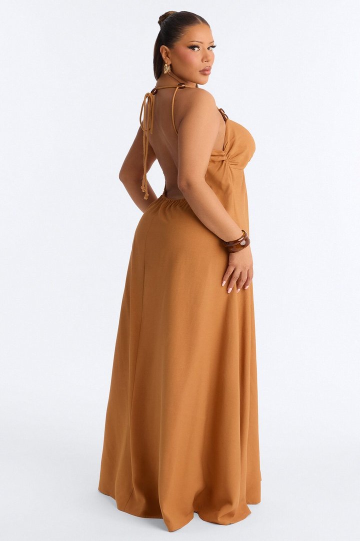 Brunch Date Woven Maxi Dress - Brown