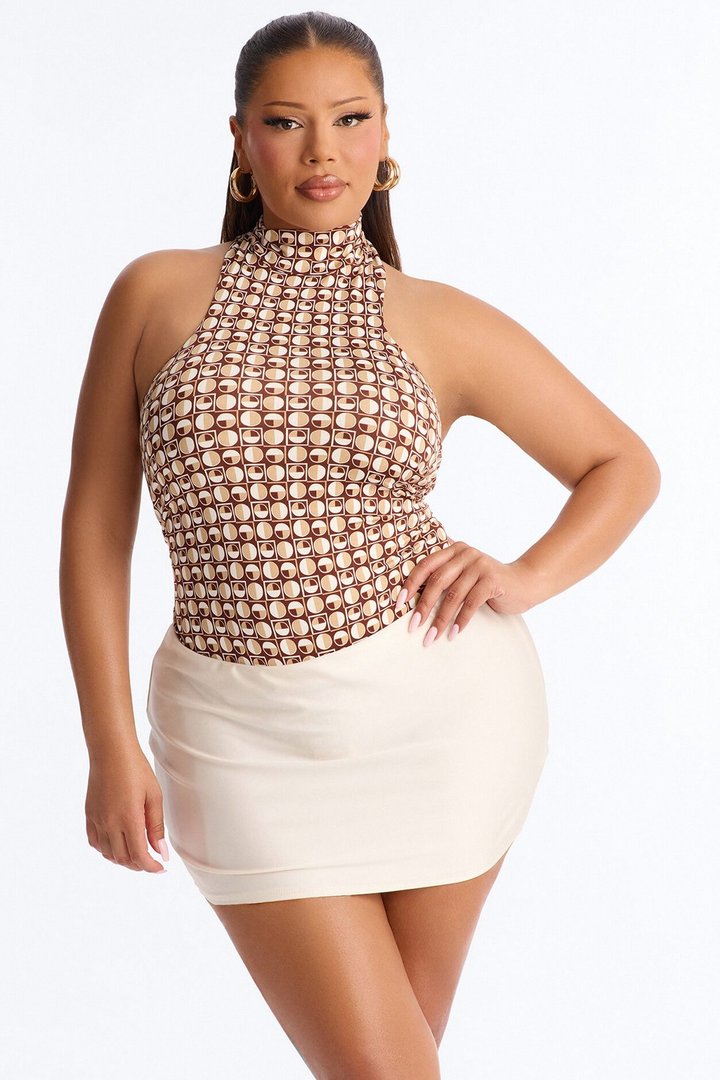 Retro Baddie Mock Neck Sleeveless Bodysuit - Brown/combo