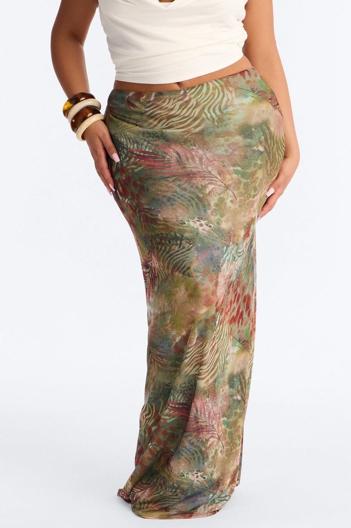 Tropical Bloom Mesh Maxi Skirt - Green/combo