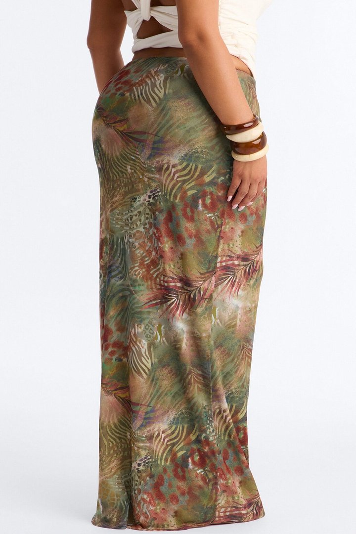 Tropical Bloom Mesh Maxi Skirt - Green/combo