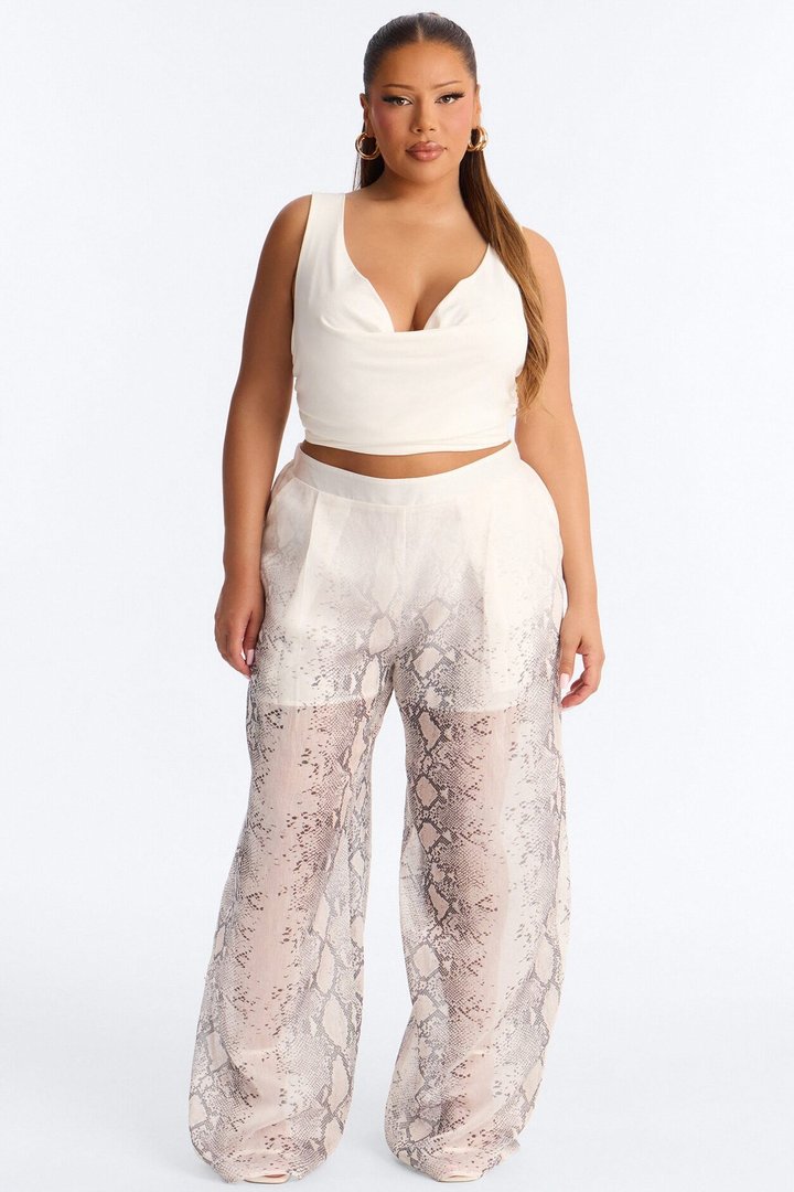 Fernanda High Rise Printed Snake Skin Linen Pants - Brown/combo