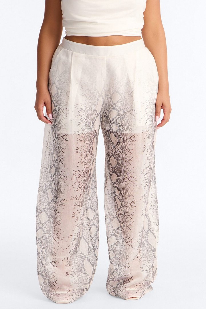Fernanda High Rise Printed Snake Skin Linen Pants - Brown/combo