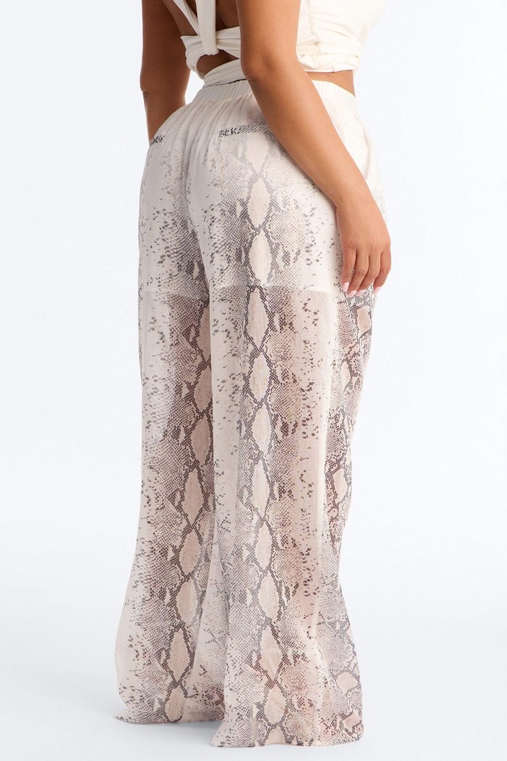 Fernanda High Rise Printed Snake Skin Linen Pants - Brown/combo