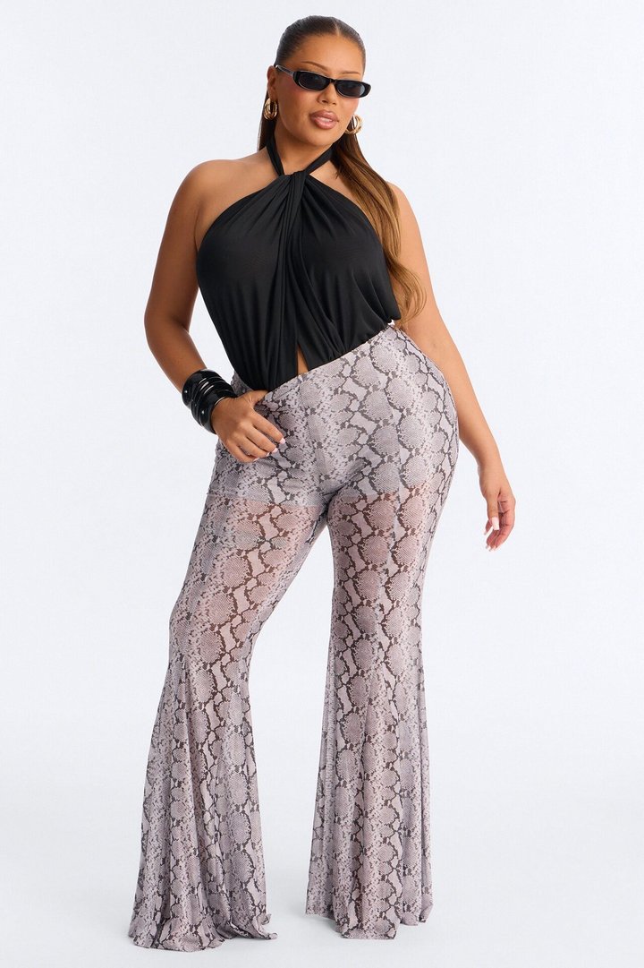 Talk Nice to Me Flared Mesh Pant - Grey/combo