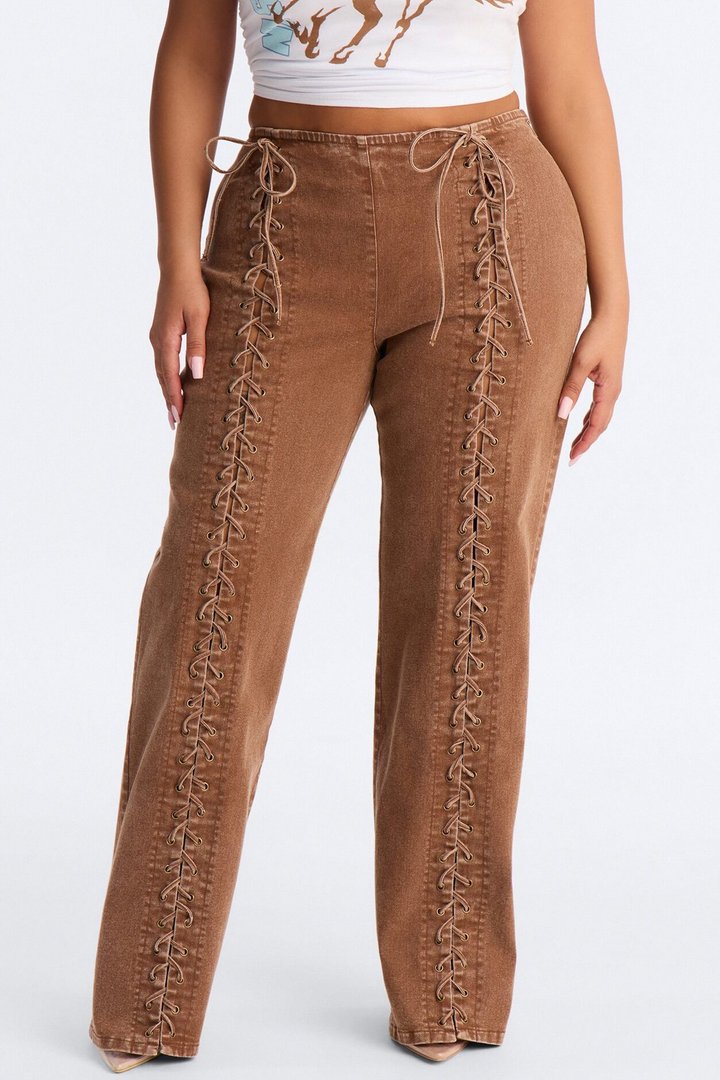 Iconic Moments Lace Up Skinny Straight Pant - Brown