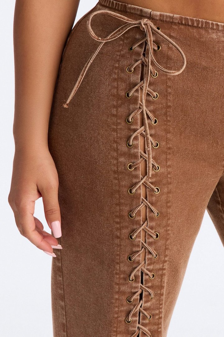 Iconic Moments Lace Up Skinny Straight Pant - Brown