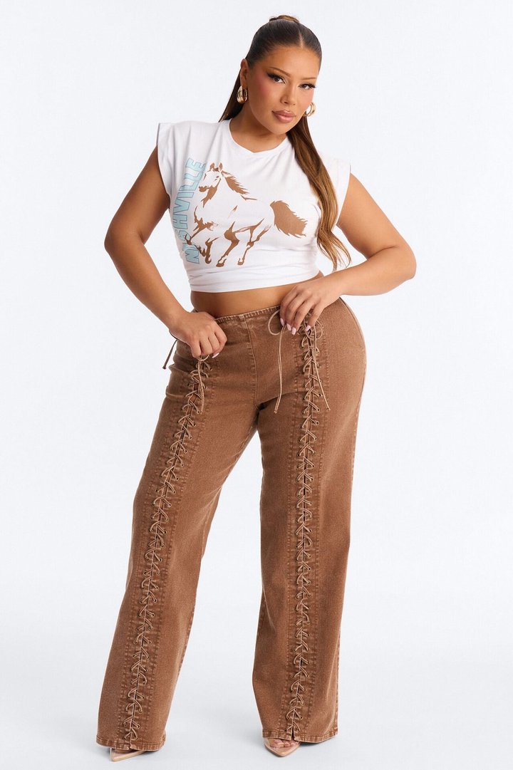 Iconic Moments Lace Up Skinny Straight Pant - Brown