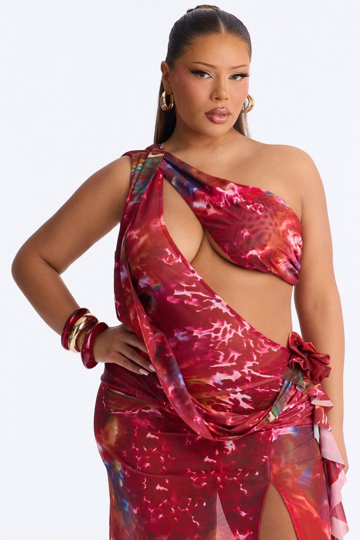 Come Find Me Mesh Maxi Dress - Red/combo